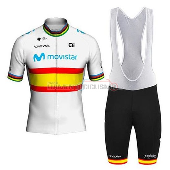 Abbigliamento Ciclismo Movistar Campione Spagna Manica Corta 2020 Bianco